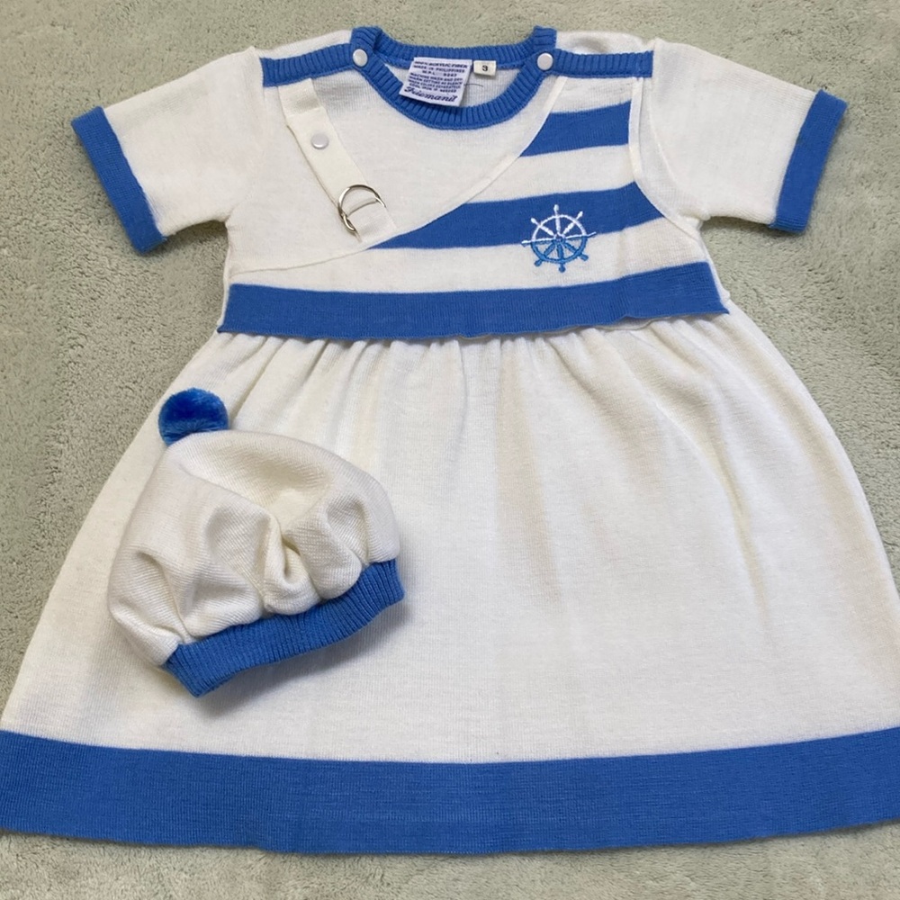 Ready to hit the sailboat club! Cute Blue and White Dress with matching beret!